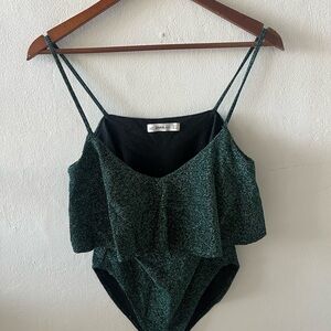 Zara Shimmery Dark Green Ruffled One-Piece